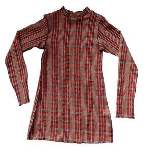 Are You Red Tartan Plaid Long Sleeve See Through Shirt One Size FAULT